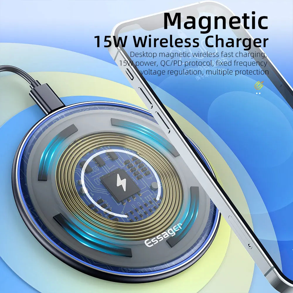 Essager Qi Magnetic Wireless Charger Pad - 15W Fast Charging, For iPhone 12/11 Pro, XS Max & Samsung