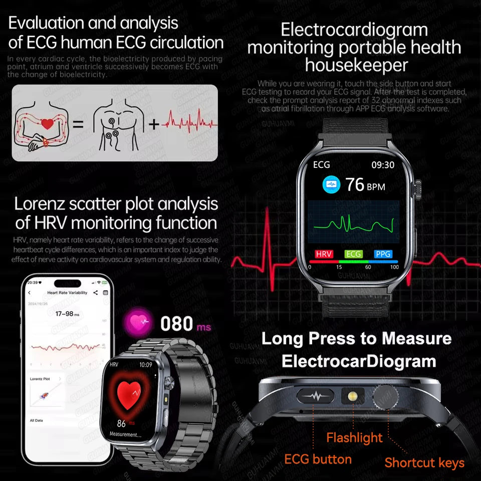 ECG Wellness Smartwatch - 2.0" AMOLED Bluetooth Calling Health Tracker