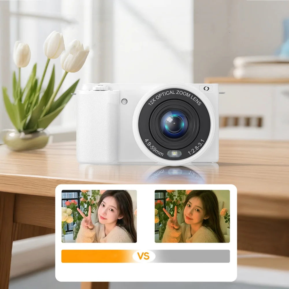 4K 64MP Digital Vlogging Camera - 12X Optical Zoom, Flip Screen, Livestream Webcam