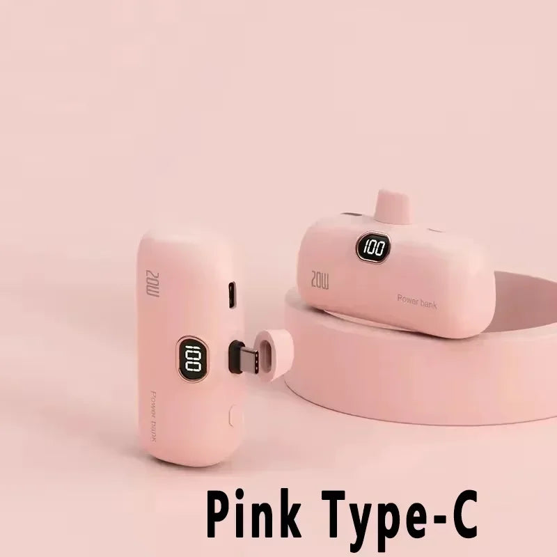 Mini Capsule Portable Power Bank - Built-In Fast Charging Cable, 10000mAh, For iPhone & USB-C Devices
