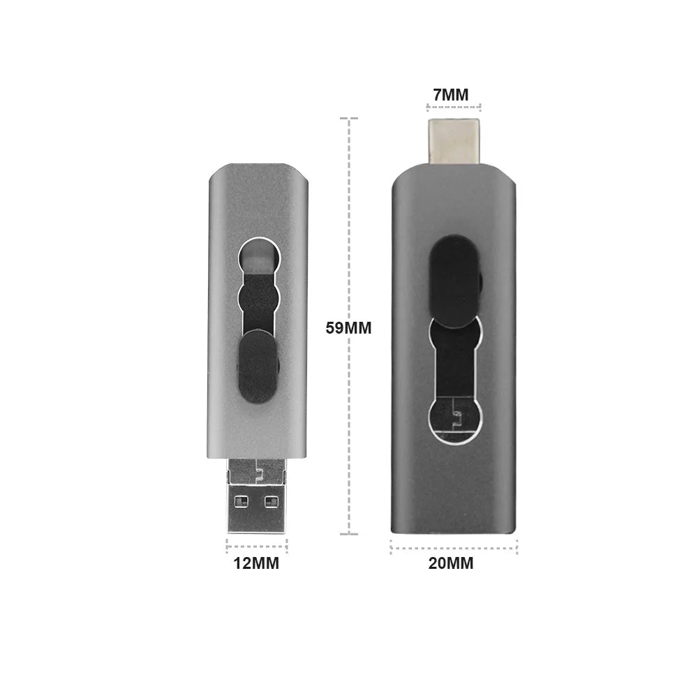 3-in-1 Metal OTG USB Flash Drive - USB 2.0, Type-C, Micro USB, 8GB to 128GB
