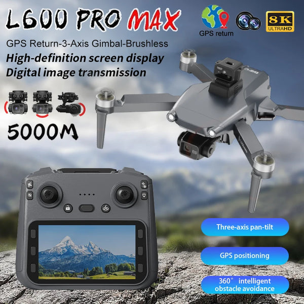 L600 Pro Max Professional 8K Drone - 3-Axis Gimbal, 360° Obstacle Avoidance, Brushless FPV