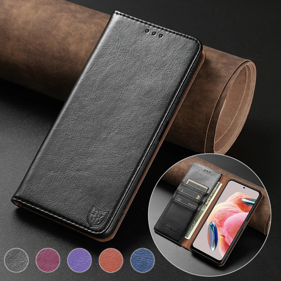 Magnetic Wallet Leather Case for Xiaomi Redmi Note 12 Pro/11/10S - Card Holder, Skin-Friendly Flip Cover
