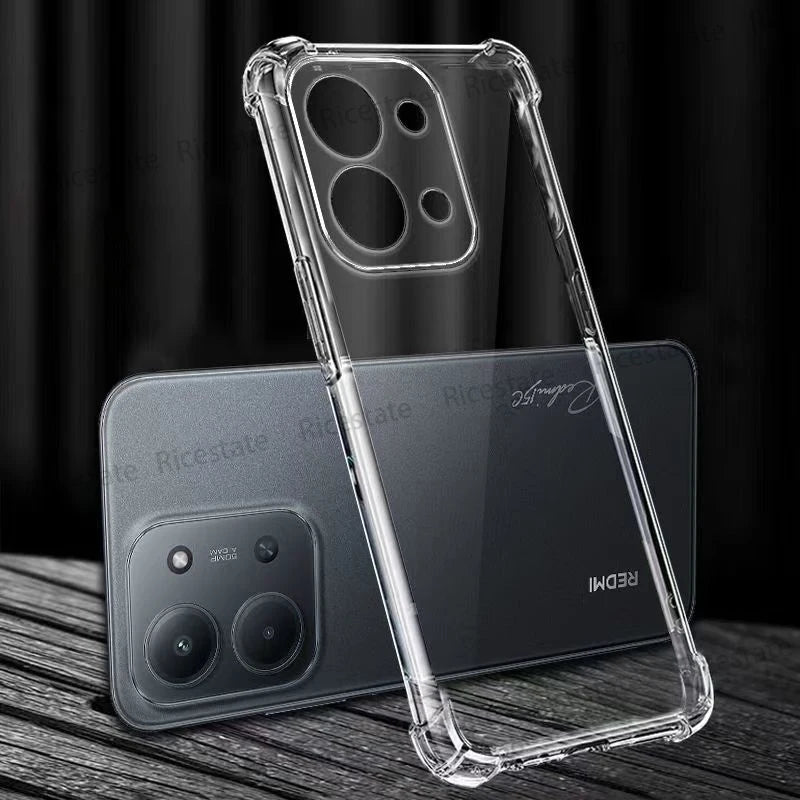 Shockproof Transparent Silicone Case for Xiaomi Redmi 15C/14C/13C/12C/11A - Soft TPU, Drop Protection