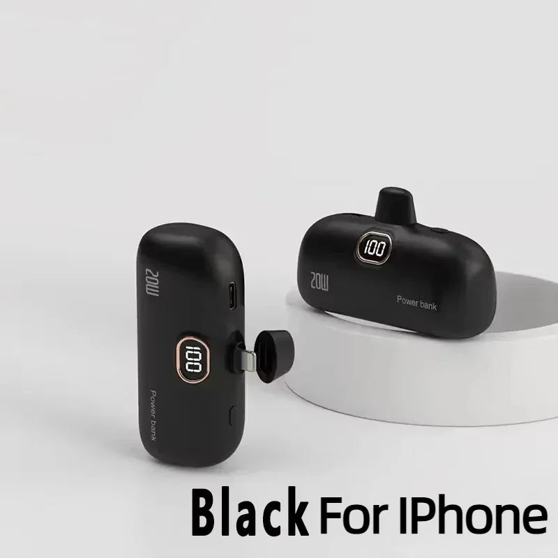 Mini Capsule Portable Power Bank - Built-In Fast Charging Cable, 10000mAh, For iPhone & USB-C Devices