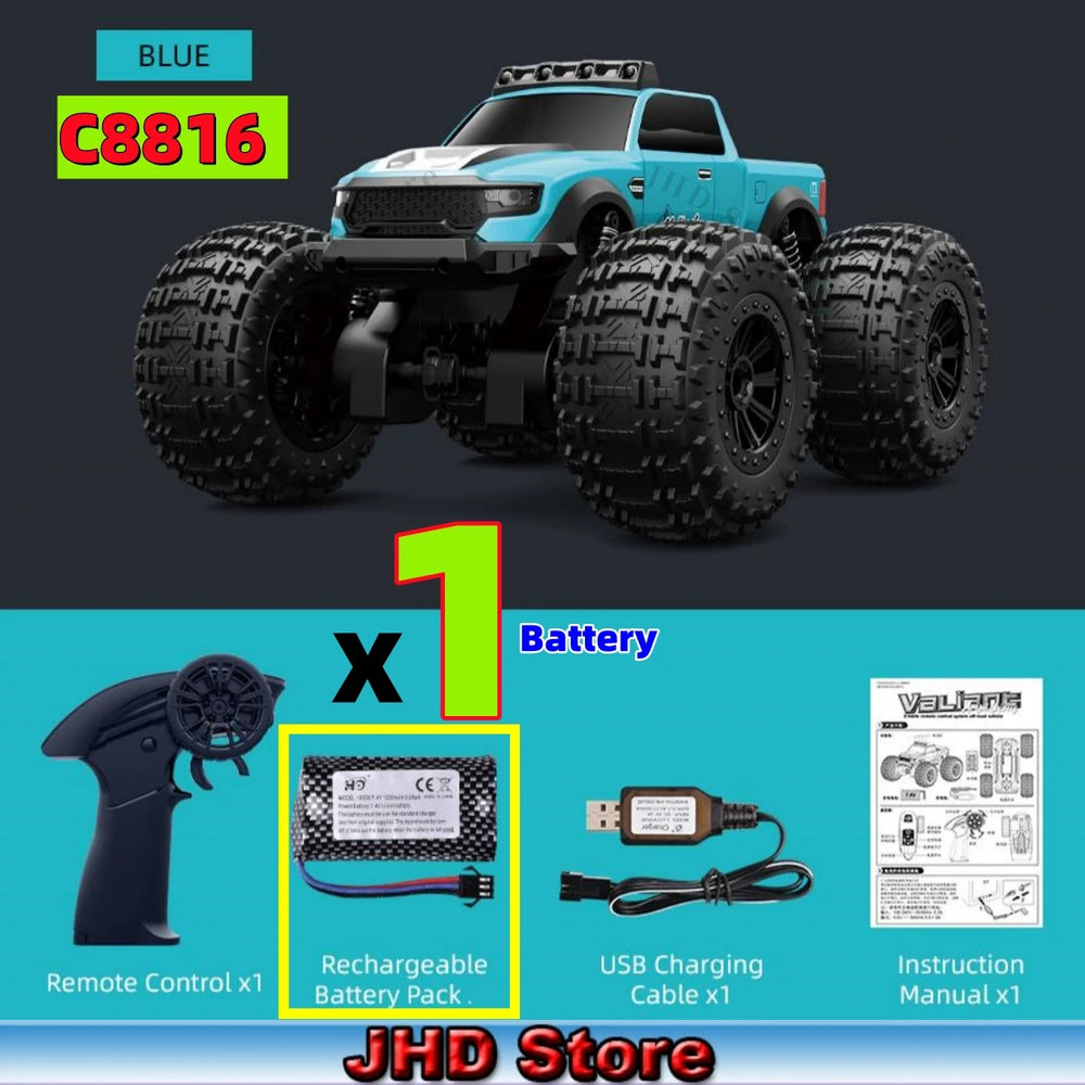JJRC C8816 Amphibious RC Monster Truck - 4WD Off-Road Climbing, LED Light, Bigfoot Buggy, Land & Water