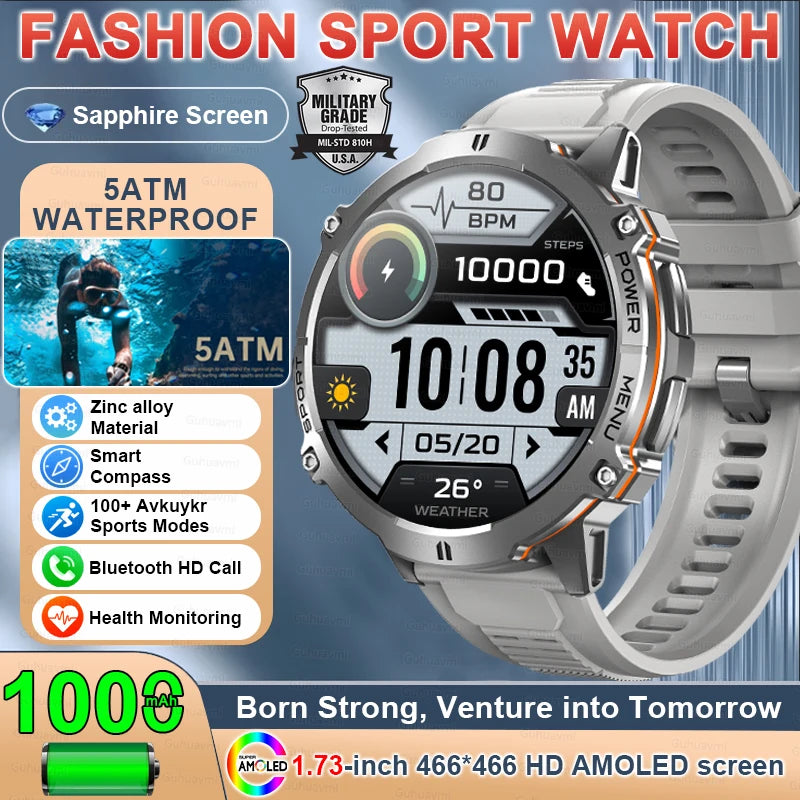 Military GPS Smartwatch - 1.73" AMOLED 1000mAh 5ATM Outdoor Watch