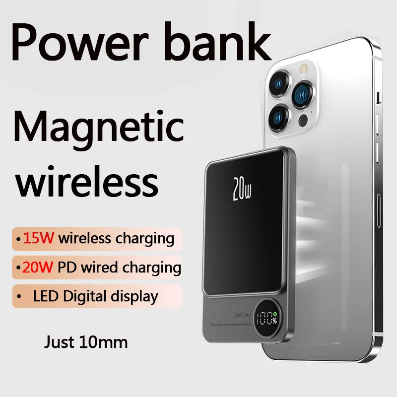 Alloy Magnetic Wireless Power Bank - 10000mAh MagSafe Fast Charging, For iPhone 15/14/13/12/11, Slim Metal
