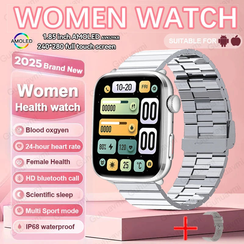 AI Health Smartwatch - 1.85" AMOLED NFC Sports Watch with HRV+PPG