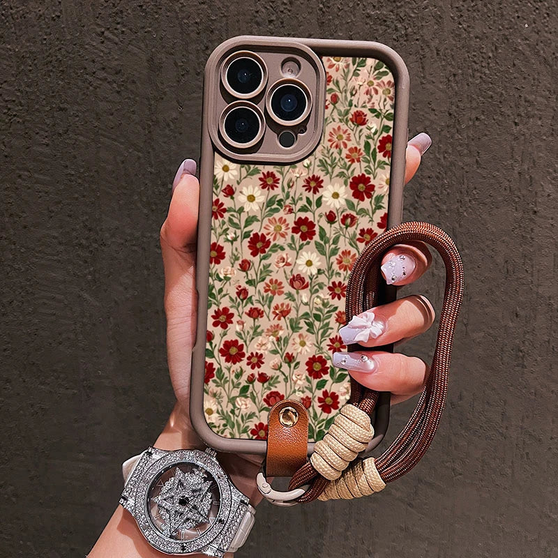 Cute Flower Lanyard Silicone Phone Case for iPhone 17/16/15/14/13/12/11 - Crossbody Strap, Soft Cover