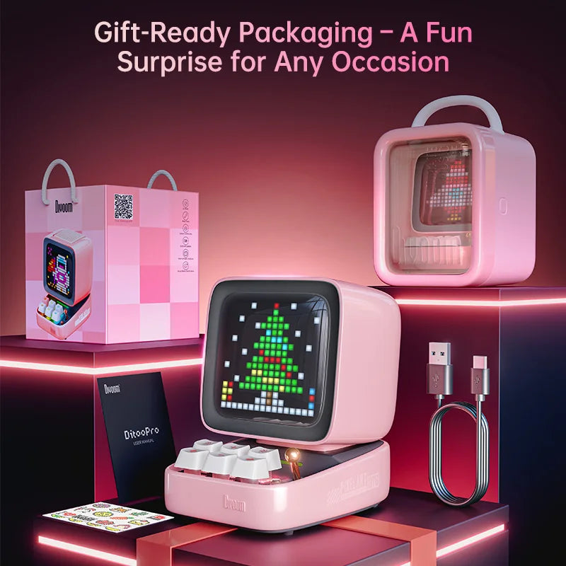 Divoom Ditoo-Pro Retro Pixel Art Bluetooth Speaker - 5000mAh, DIY LED Display, Alarm Clock