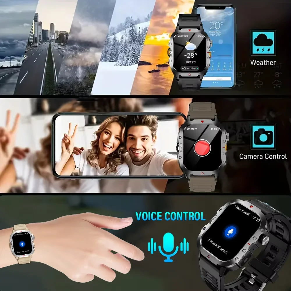 KESHUYOU Outdoor Sports Smartwatch - 2.01" HD Display with LED Flashlight