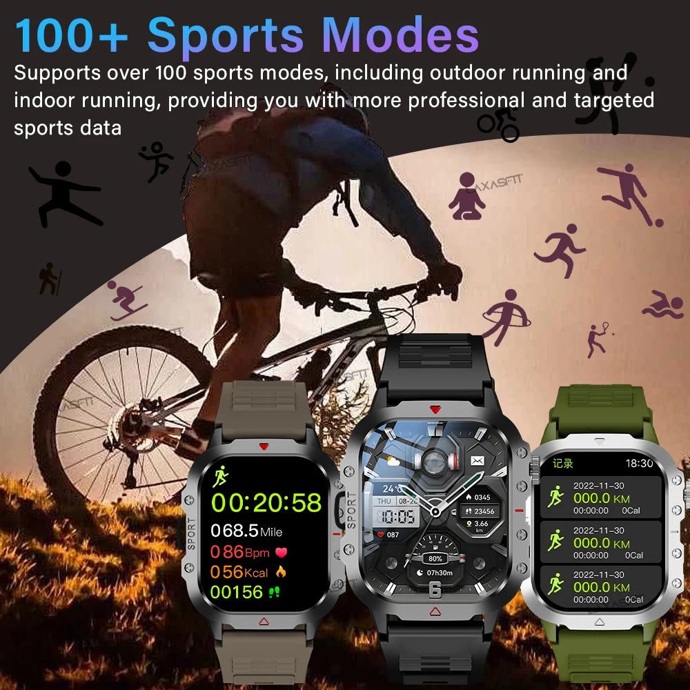 KESHUYOU Outdoor Sports Smartwatch - 2.01" HD Display with LED Flashlight