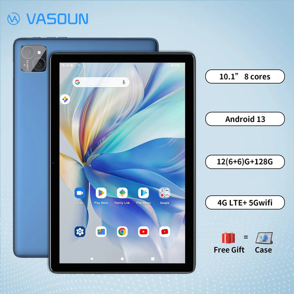 VASOUN 10.1" Android 14 Tablet - 12GB RAM, 128GB, 4G & GPS
