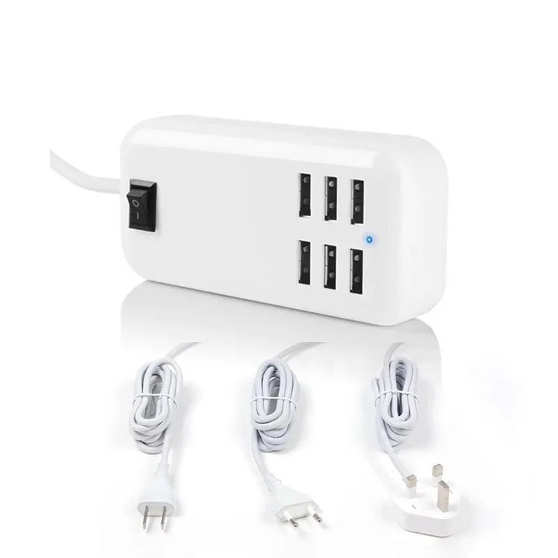 Premium 6-Port USB Wall Charger Hub - 5V/3A Fast Charging Station, EU/US Plug, Universal Compatibility