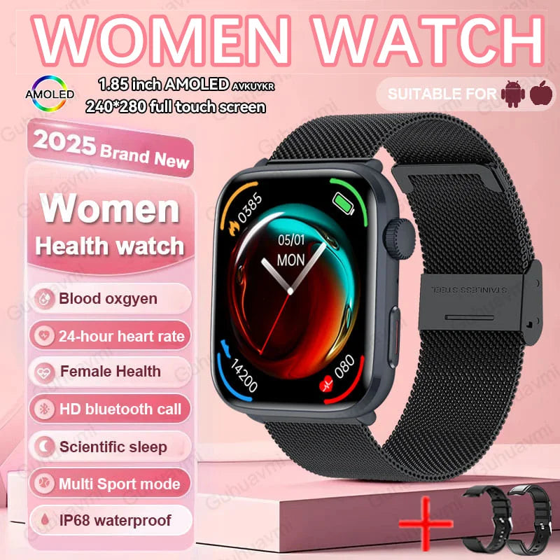 AI Health Smartwatch - 1.85" AMOLED NFC Sports Watch with HRV+PPG