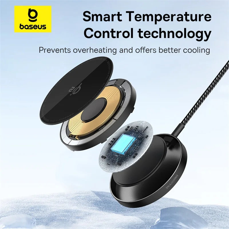 Baseus Qi2 Magnetic Wireless Fast Charger - 15W, MagSafe Compatible, For iPhone 17/16/15/14/13 & AirPods