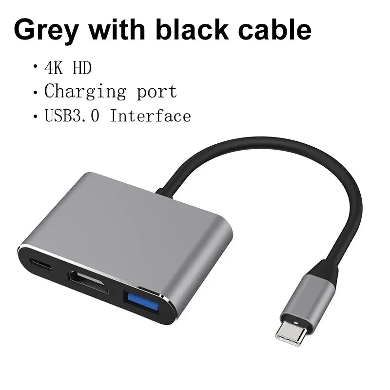 3-in-1 USB-C to HDMI Adapter - USB 3.1 Hub, Type-C Charging, Samsung/MacBook Compatible