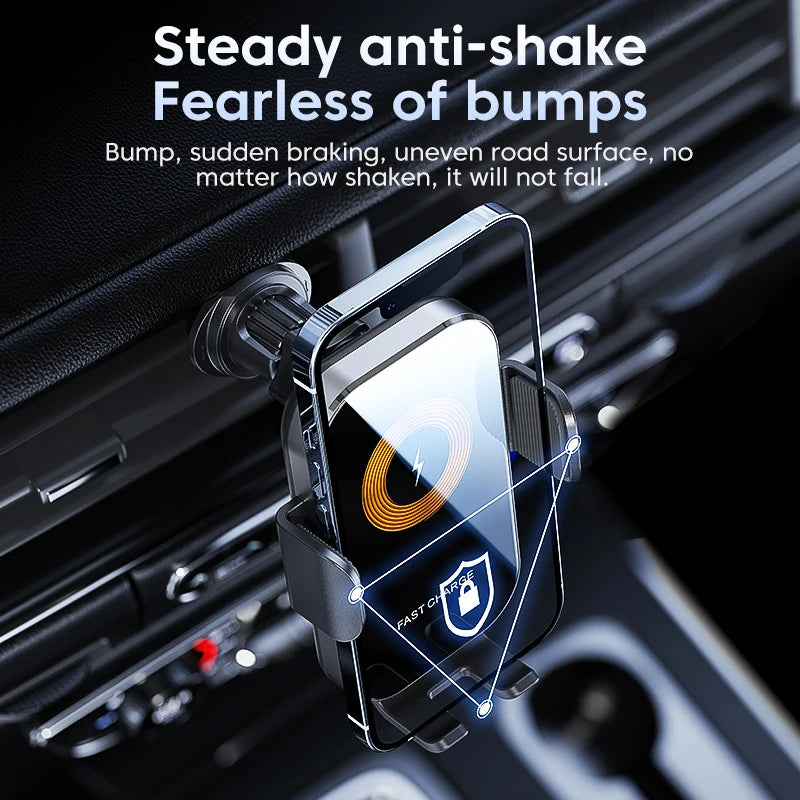Universal Car Wireless Charger Mount - 15W Fast Charging, Auto-Clamp Holder, For iPhone & Android