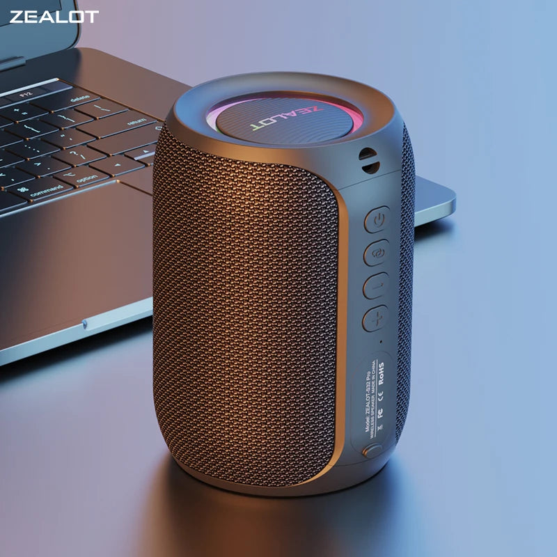 Zealot S32 Pro Outdoor Bluetooth Speaker - Powerful Bass Subwoofer, LED Light, Waterproof, Wireless
