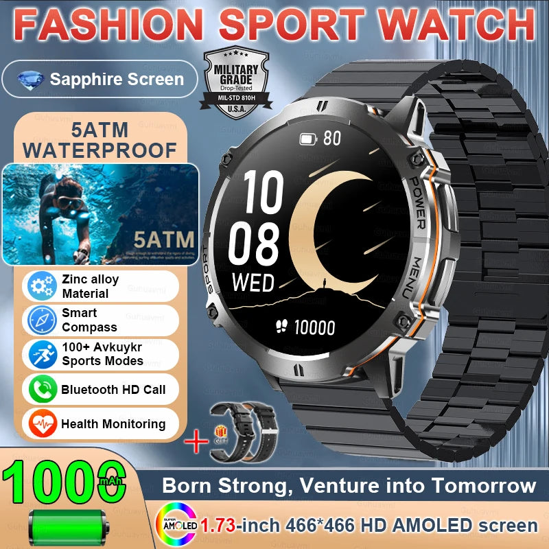 Military GPS Smartwatch - 1.73" AMOLED 1000mAh 5ATM Outdoor Watch