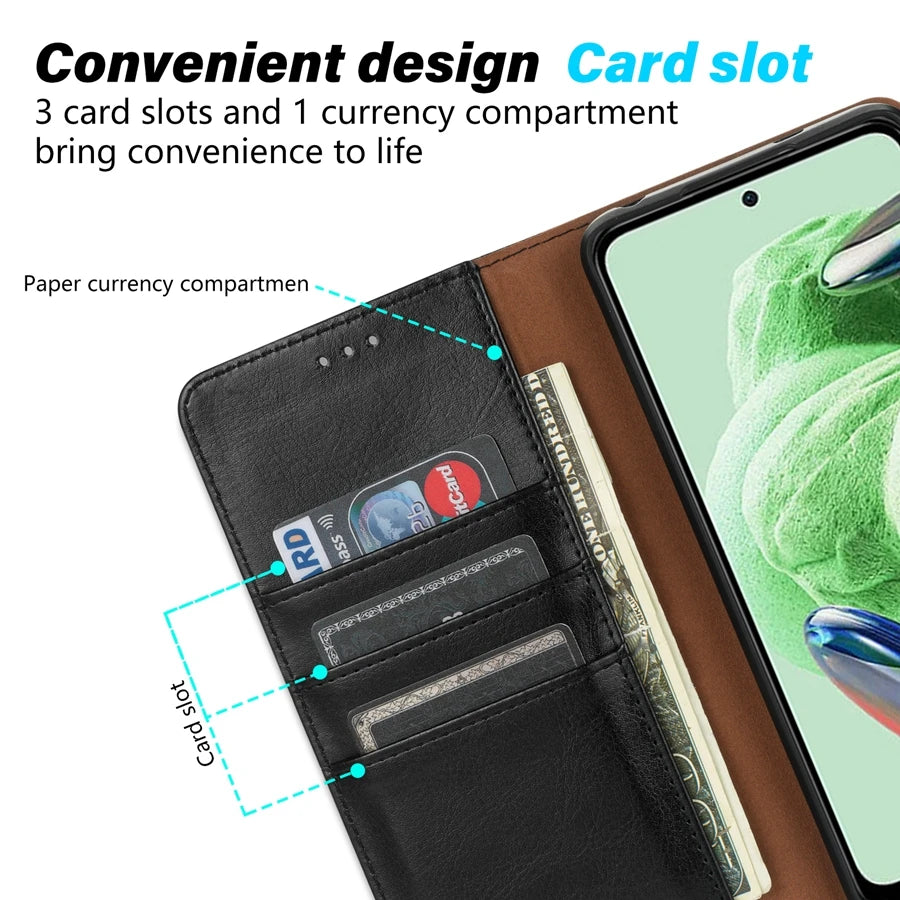 Magnetic Wallet Leather Case for Xiaomi Redmi Note 12 Pro/11/10S - Card Holder, Skin-Friendly Flip Cover