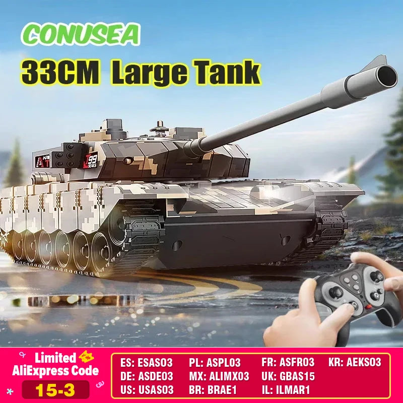 33cm RC Battle Tank - Remote Control War Tank, Crawler Drive, Electric, Lights & Sound, Boys Gift
