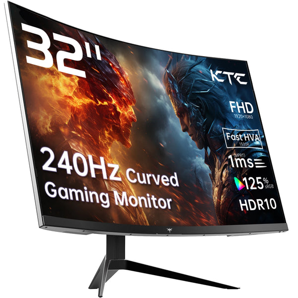 KTC 32" Curved Gaming Monitor - 240Hz, 1500R, 1080P, 125% sRGB, 1ms Response, FreeSync & G-Sync HDR10