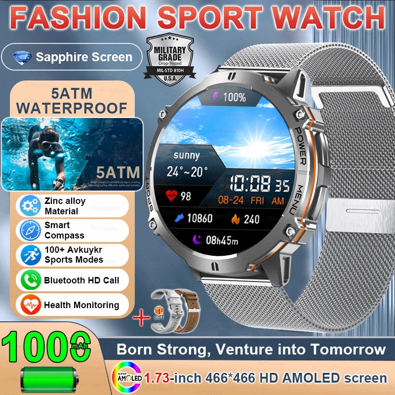 Military GPS Smartwatch - 1.73" AMOLED 1000mAh 5ATM Outdoor Watch