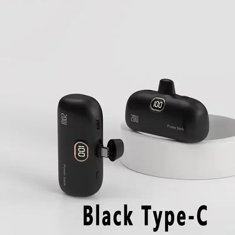 Mini Capsule Portable Power Bank - Built-In Fast Charging Cable, 10000mAh, For iPhone & USB-C Devices