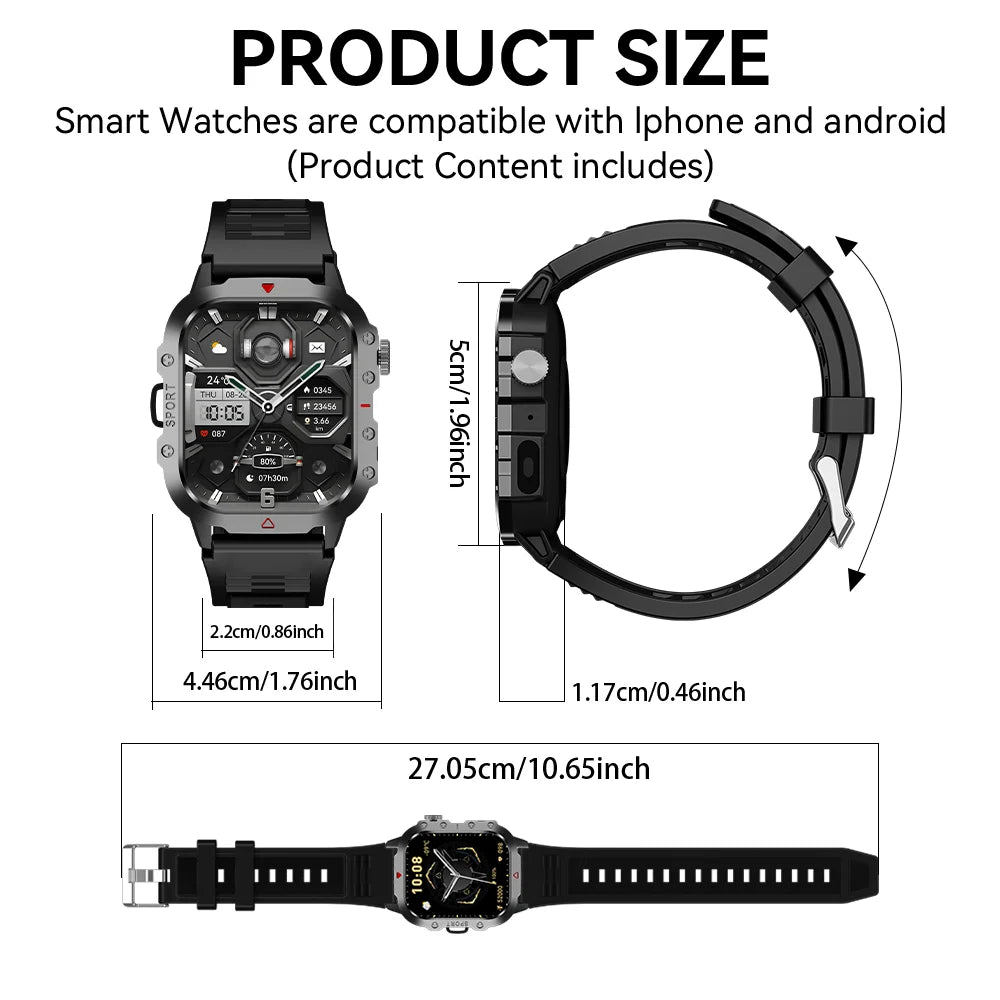 KESHUYOU Outdoor Sports Smartwatch - 2.01" HD Display with LED Flashlight