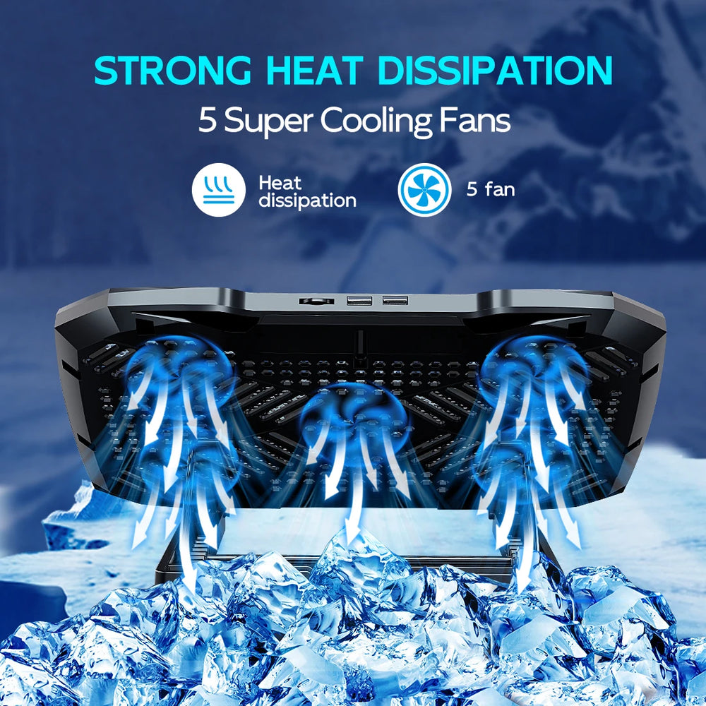 COOLCOLD Laptop Cooling Pad 12-17 Inch - 5 Quiet Fans, 5 Angle Positions, Phone Holder