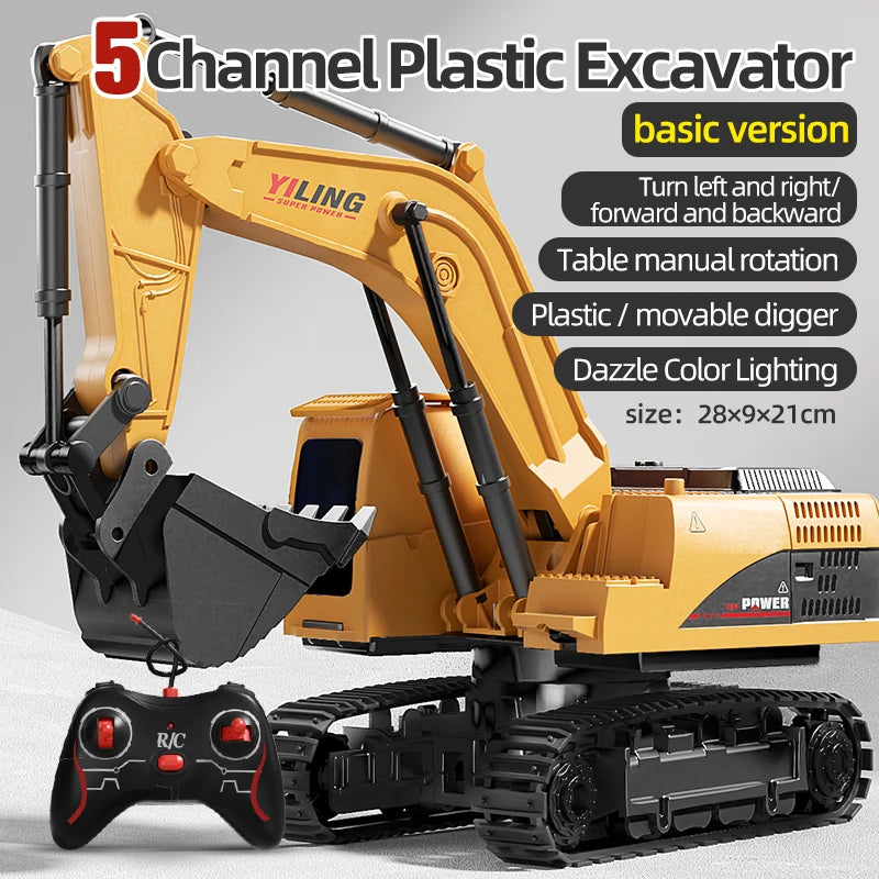 Alloy RC Excavator Toy - Lights & Sound Effects, Electric Engineering Vehicle, Remote Control, Kids Gift