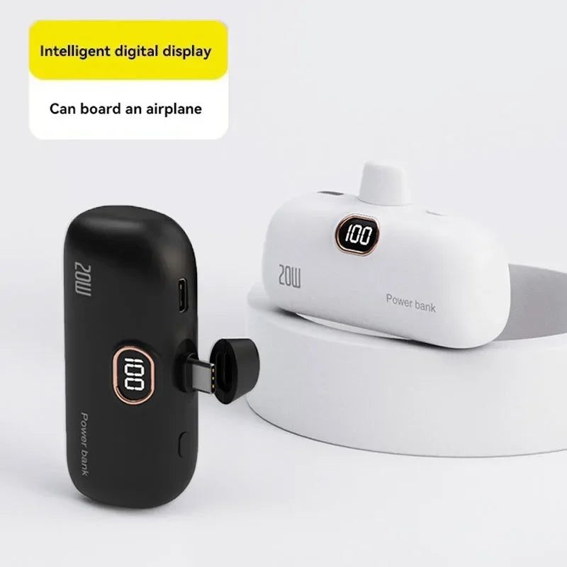 Mini Capsule Portable Power Bank - Built-In Fast Charging Cable, 10000mAh, For iPhone & USB-C Devices
