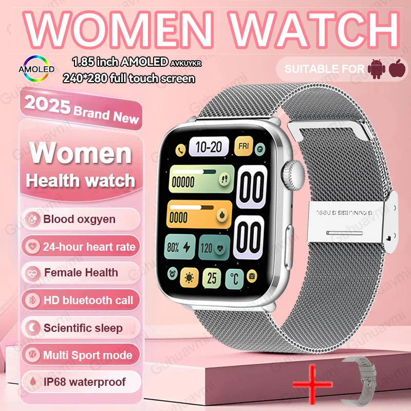 AI Health Smartwatch - 1.85" AMOLED NFC Sports Watch with HRV+PPG