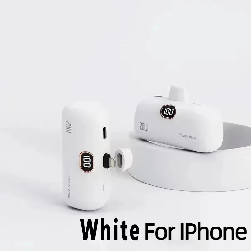 Mini Capsule Portable Power Bank - Built-In Fast Charging Cable, 10000mAh, For iPhone & USB-C Devices