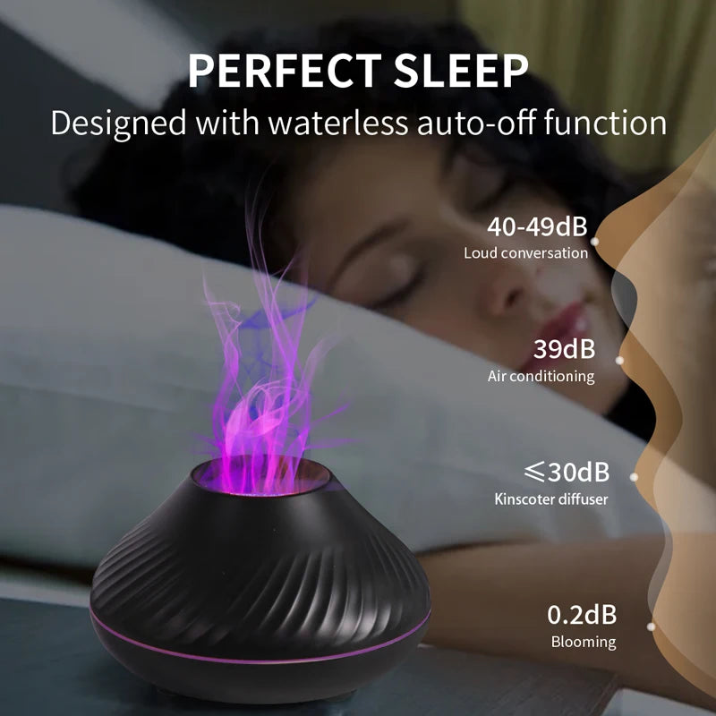 KINSCOTER Volcanic Aroma Diffuser 130ml - USB, Colour Flame Night Light, Essential Oil Humidifier