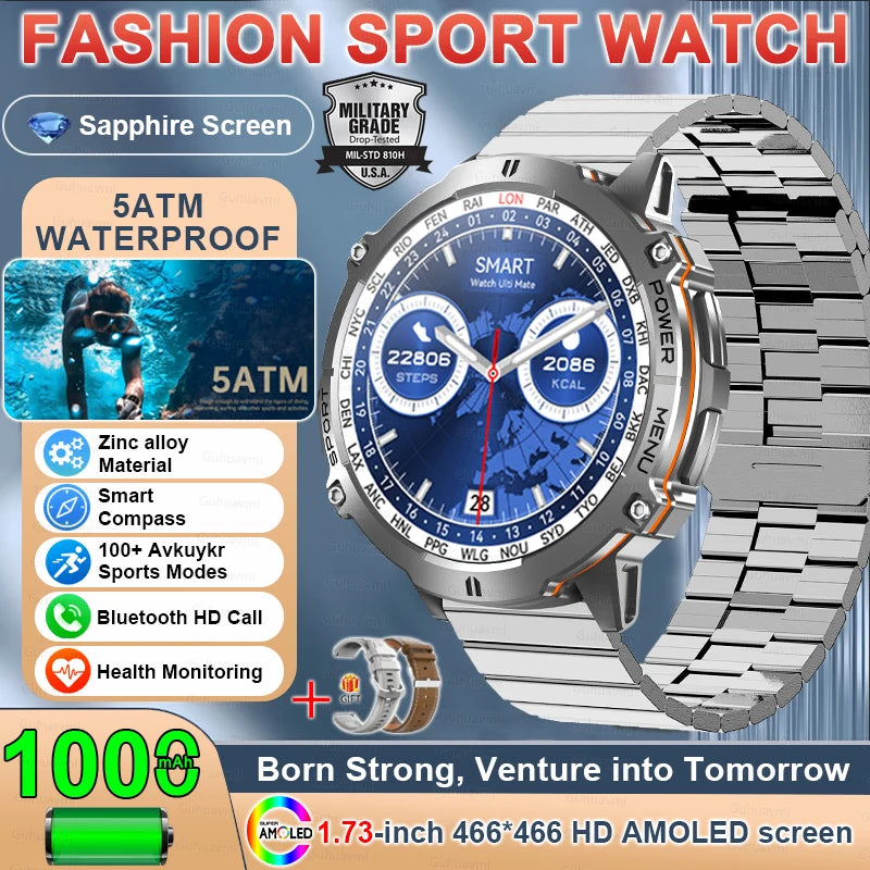 Military GPS Smartwatch - 1.73" AMOLED 1000mAh 5ATM Outdoor Watch