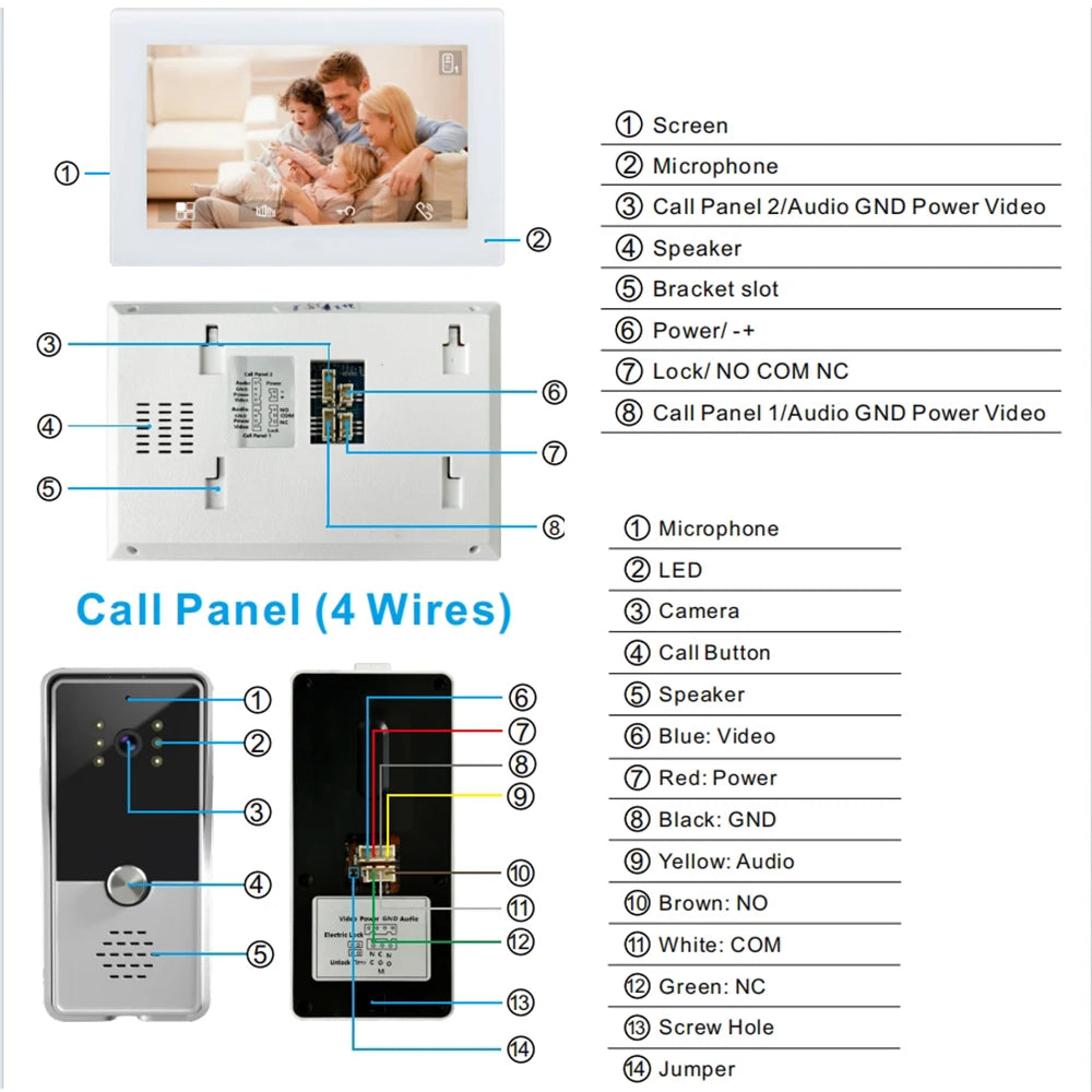 7-Inch Video Intercom System Indoor Monitor - Visual Doorphone Camera, Home Security Kit