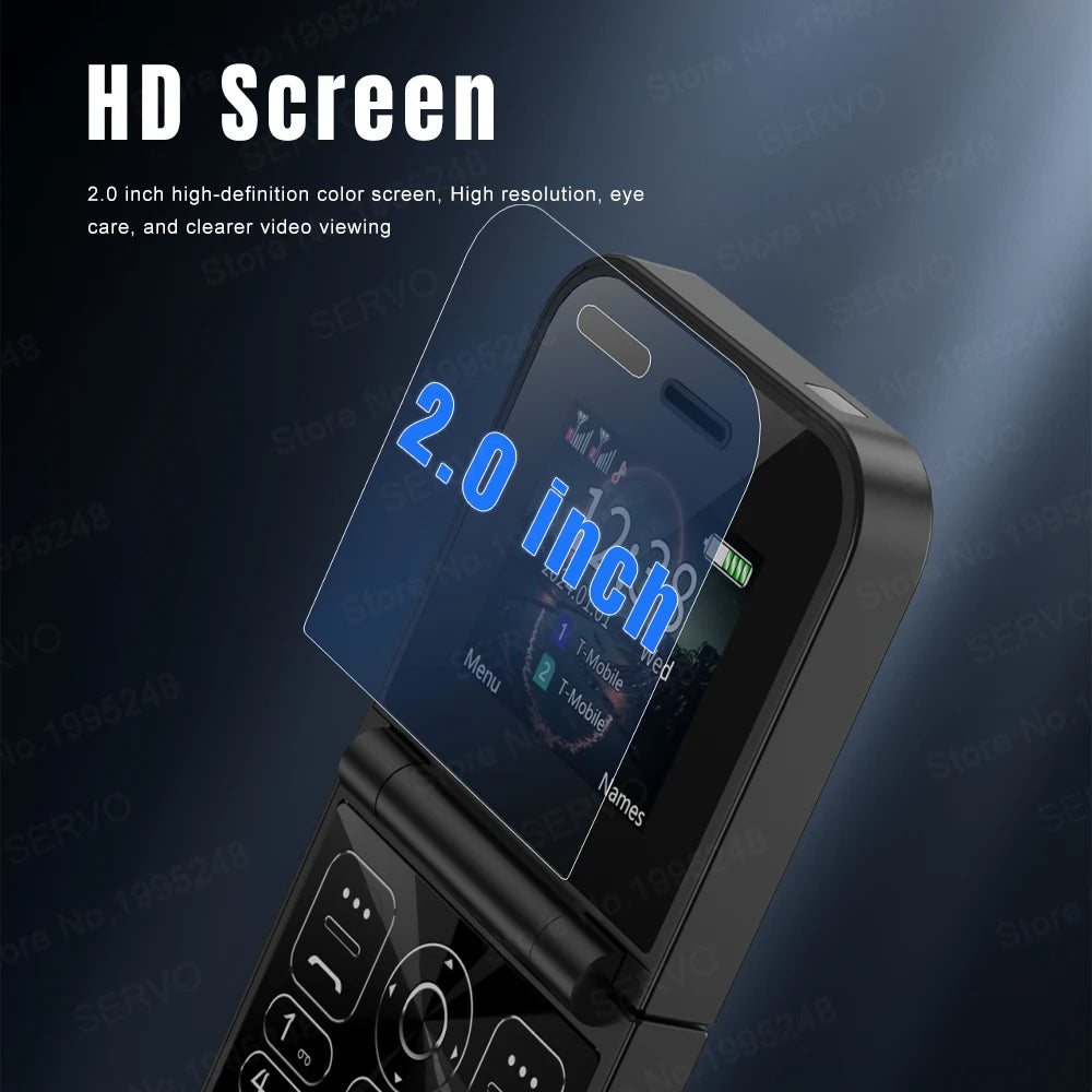 SERVO F15 Mini Flip Mobile Phone - 2.0" Display, Dual SIM, Speed Dial, Magic Voice, Senior-Friendly