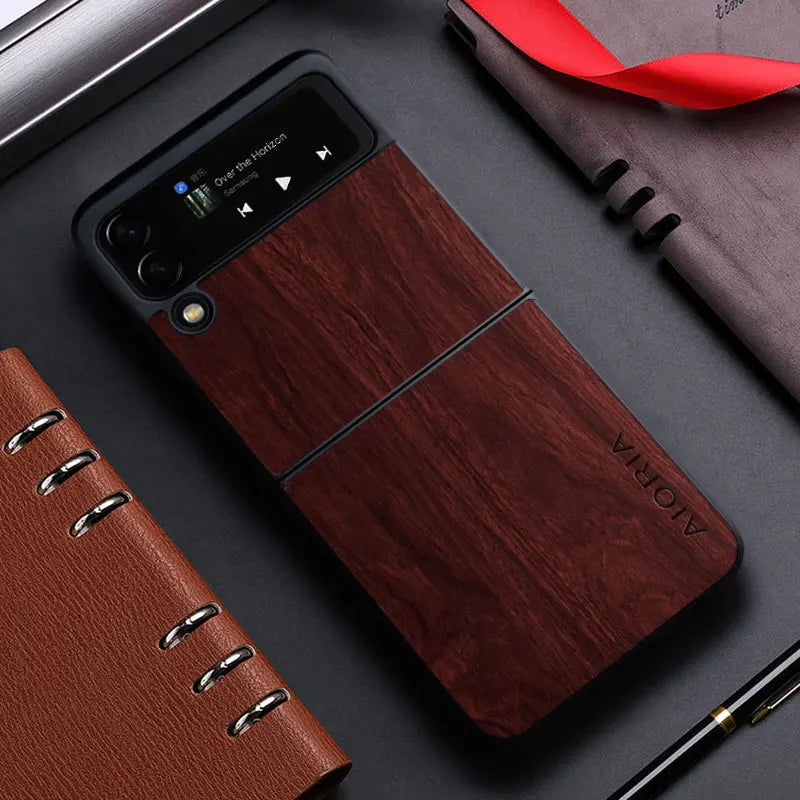 Samsung Galaxy Z Flip 3/4/5 Leather Flip Case - Bamboo Wood Pattern, Magnetic Closure, Protective Shell