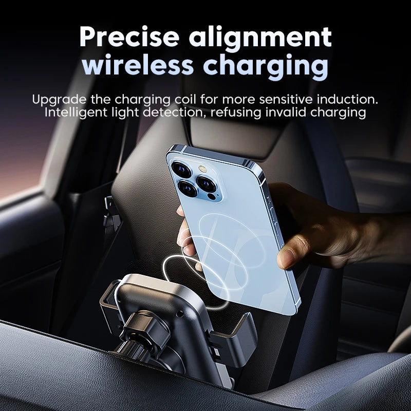 Universal Car Wireless Charger Mount - 15W Fast Charging, Auto-Clamp Holder, For iPhone & Android