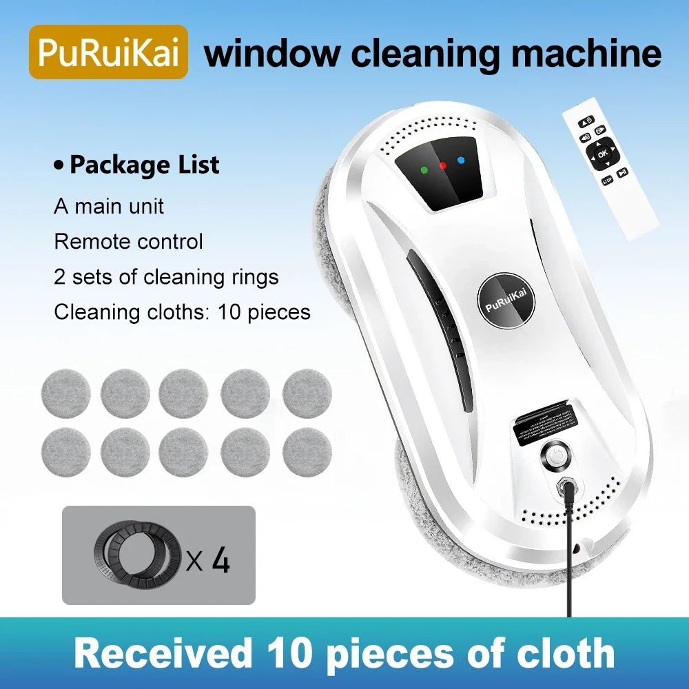 PuRuiKai Window Cleaning Robot - High Suction, Anti-Fall Safety, Remote Control