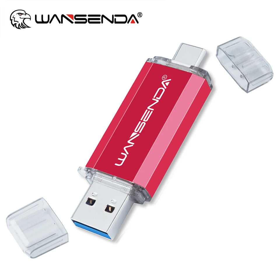 WANSENDA OTG Type-C USB 3.0 Flash Drive - 16GB to 512GB, CE Certified