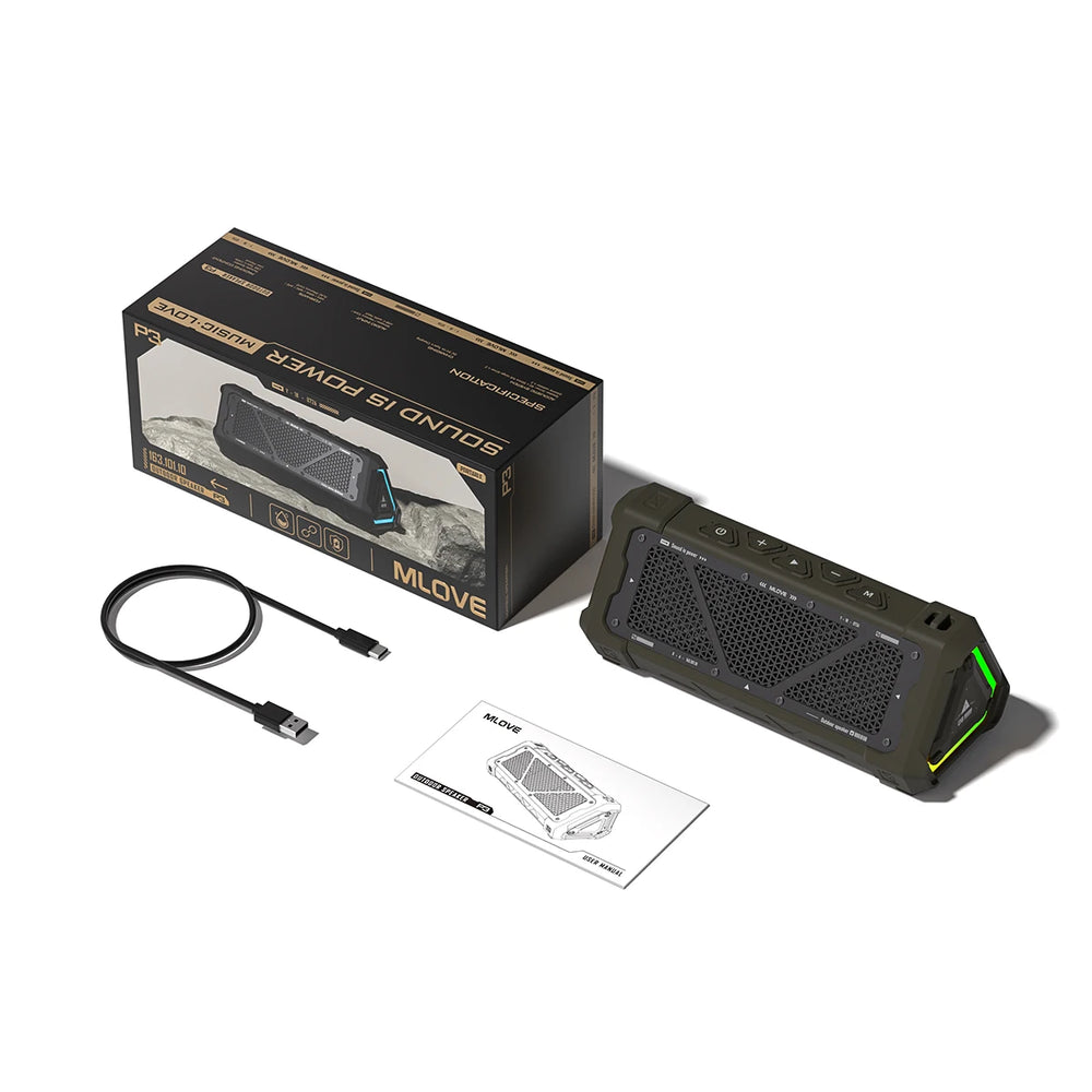 MLOVE P3 Outdoor Bluetooth Speaker - 40W Output, Bluetooth 5.3, IPX7 Waterproof, Stereo, RGB Light