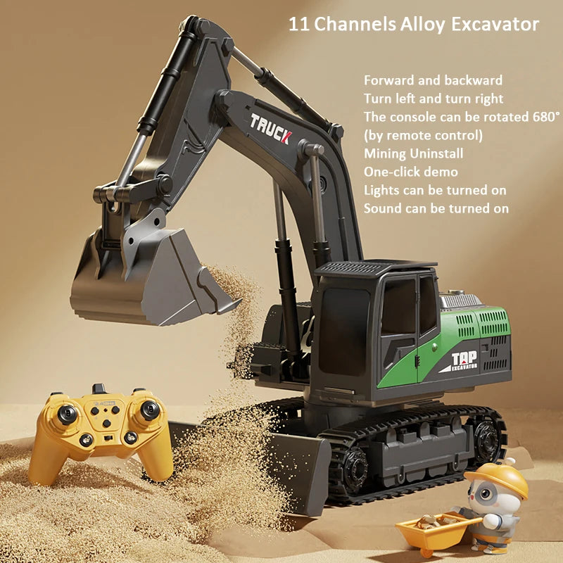 Alloy RC Excavator Toy - Lights & Sound Effects, Electric Engineering Vehicle, Remote Control, Kids Gift