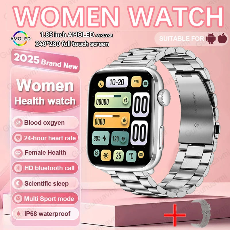 AI Health Smartwatch - 1.85" AMOLED NFC Sports Watch with HRV+PPG