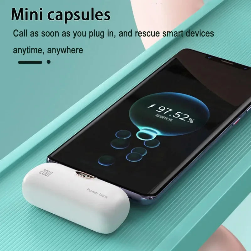 Mini Capsule Portable Power Bank - Built-In Fast Charging Cable, 10000mAh, For iPhone & USB-C Devices