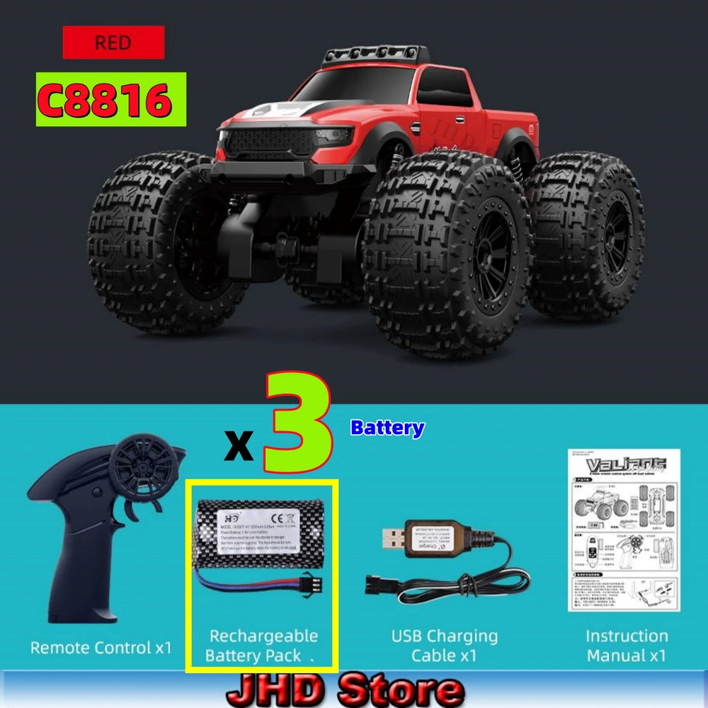 JJRC C8816 Amphibious RC Monster Truck - 4WD Off-Road Climbing, LED Light, Bigfoot Buggy, Land & Water