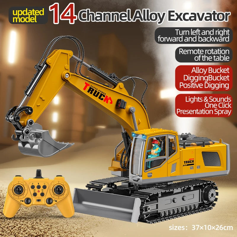 Alloy RC Excavator Toy - Lights & Sound Effects, Electric Engineering Vehicle, Remote Control, Kids Gift